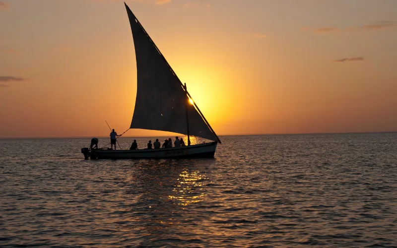 Traditional dhow beside Lamu Island's historic Swahili town